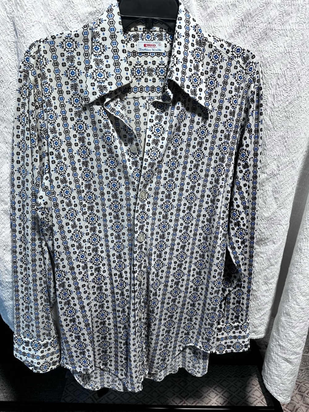 Sears Blue, Black & White Printed Knit Shirt